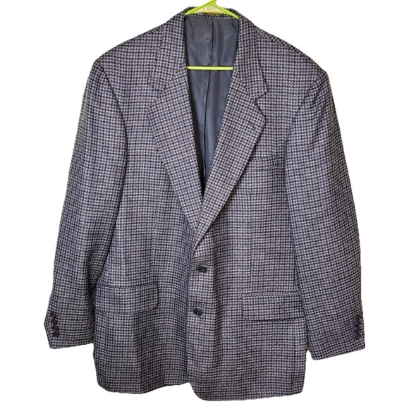 Men’s Wool Tweed Houndstooth Blazer Tailored Sport Coat Fully Lined Classic 44L - Picture 1 of 10